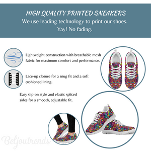 Colorful Women's Sneakers , Breathable Custom Shoes, Floral Hippie