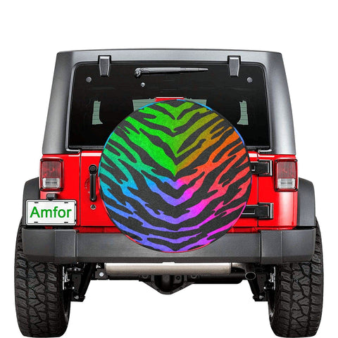 Rainbow Gradient Tiger Print Camouflage Spare Tire Cover, Car Accessories, -Camper-Trailer SUV/Sedan 30/32/34