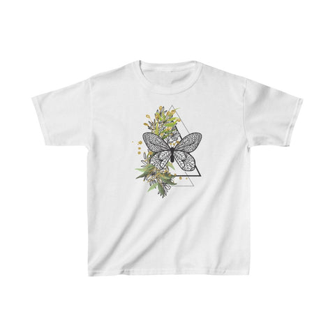 Image of Floral Geometric Butterfly Kids Heavy Cotton Tshirt