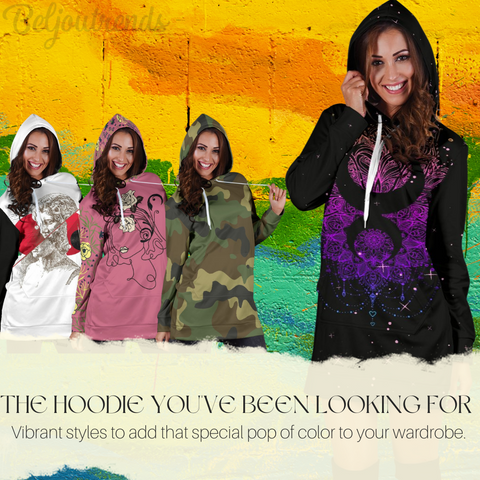 Image of Paisley Pattern, Hoodie Dress, Sweatshirt Dress, Pullover Dress, Large Hood With