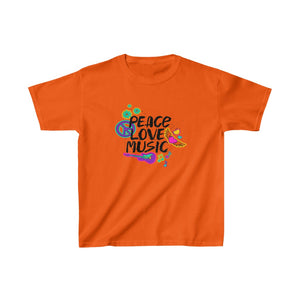 Multicolored Peace Love Music Kids Heavy Cotton Tshirt