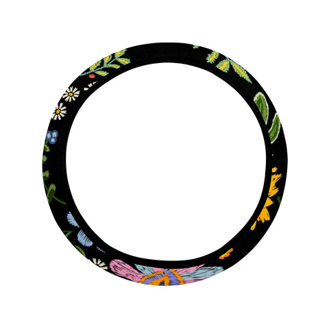 Image of Birds And Flowers Floral Pattern Steering Wheel Cover, Car Accessories, Car