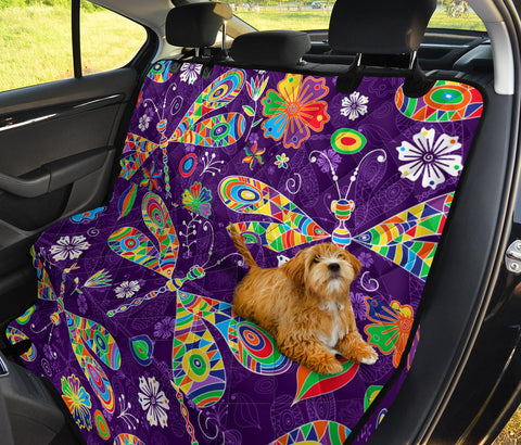 Image of Colorful Dragonflies & Floral Design , Vibrant Car Back Seat Pet Covers,