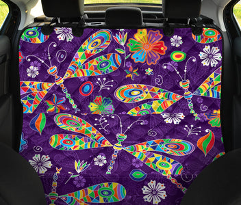 Colorful Dragonflies & Floral Design , Vibrant Car Back Seat Pet Covers,