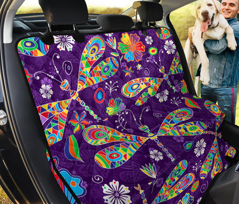 Image of Colorful Dragonflies & Floral Design , Vibrant Car Back Seat Pet Covers,