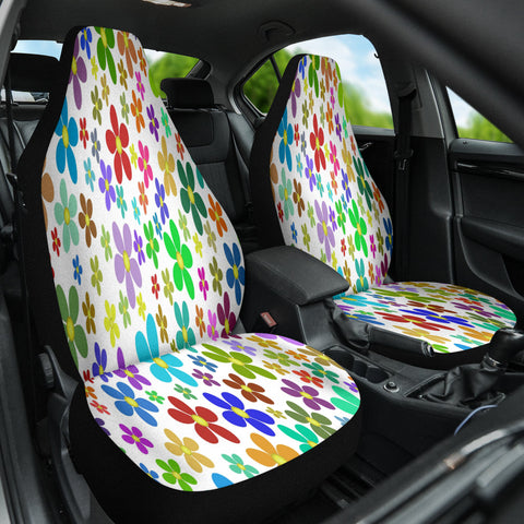 Image of Flowers Floral Car Seat Covers, Colorful Front Seat Protectors Pair, Auto