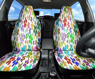 Flowers Floral Car Seat Covers, Colorful Front Seat Protectors Pair, Auto