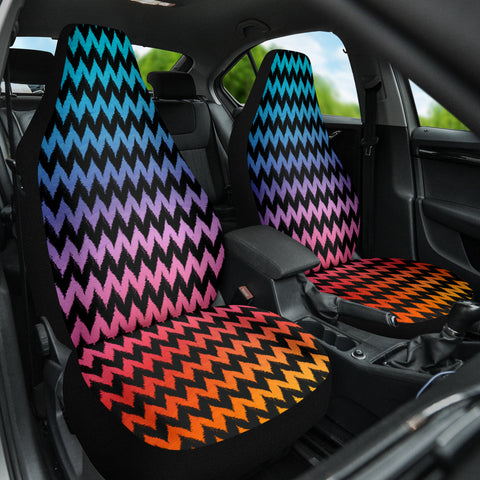 Image of Colorful Rainbow Wavy Design Car Seat Covers | Front Seat Protectors | Vibrant