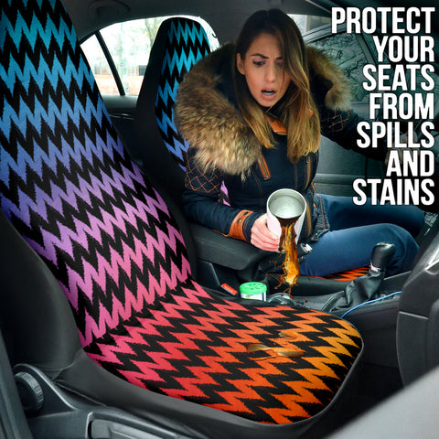Image of Colorful Rainbow Wavy Design Car Seat Covers | Front Seat Protectors | Vibrant