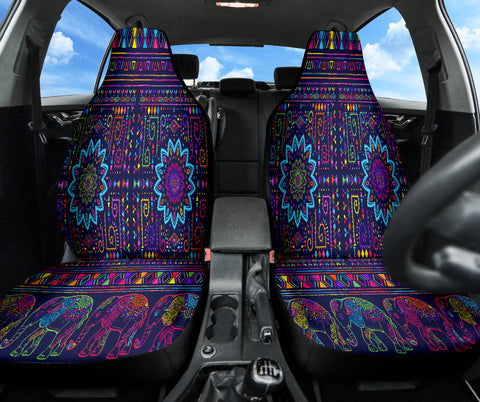 Image of Mandala Elephant Car Seat Covers, Colorful Front Seat Protectors Pair, Auto
