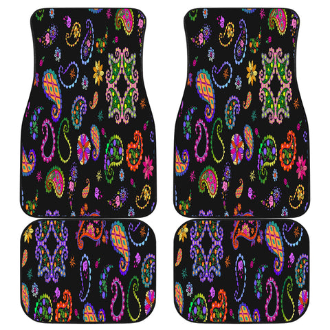 Image of colorful paisley and flowers Car Mats Back/Front, Floor Mats Set, Car Accessories