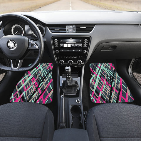 Image of colorful plaid dry brush Car Mats Back/Front, Floor Mats Set, Car Accessories
