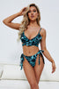 Tropical Printed Ruffle Trim Open Back Side Tie Two Piece Bikini Swimsuit Set