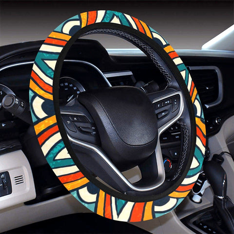 Image of Red Tribal Abstract Boho Chic Bohemian Pattern Steering Wheel Cover, Car