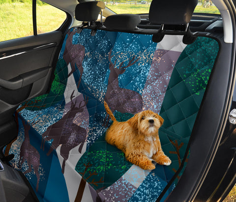 Image of Vintage Deer and Tree Design Car Back Seat Pet Cover, Seat Protector, Unique Car