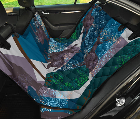 Image of Vintage Deer and Tree Design Car Back Seat Pet Cover, Seat Protector, Unique Car Accessories