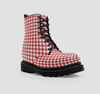 Handcrafted Plaid Red And White Vegan Boots , Wo's Stylish Footwear , Girls