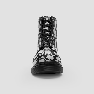 Black And White Floral Vegan Wo's Boots , Stylish Girls Footwear ,