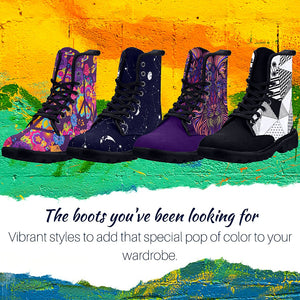 Moth Mandala, Combat Boots, Womens Nylon Boots, Hippie, Vegan Nylon,