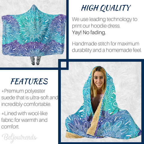 Image of Seamless Floral, Hooded Blanket, Sherpa Blanket, Yoga Meditation, Hindu Indian,