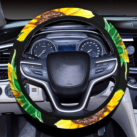 Image of Sunflowers Yellow Floral Flowers Steering Wheel Cover, Car Accessories, Car