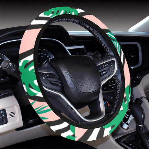 Image of Tropical Jungle Green Palm Leaves Steering Wheel Cover, Car Accessories, Car