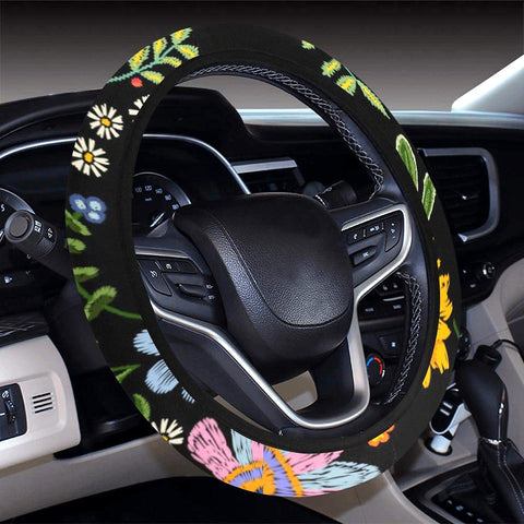 Image of Birds And Flowers Floral Pattern Steering Wheel Cover, Car Accessories, Car decoration, comfortable grip & Padding, car decor
