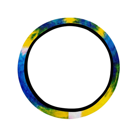 Image of Yellow Blue Blue Tie Dye Abstract Art Steering Wheel Cover, Car Accessories, Car
