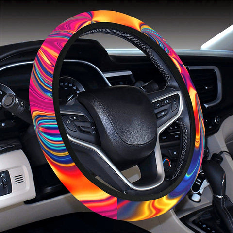 Image of Colorful Abstract Art Neon Steering Wheel Cover, Car Accessories, Car