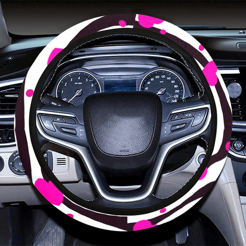 Image of Pink Valentines Heart Print Steering Wheel Cover, Car Accessories, Car