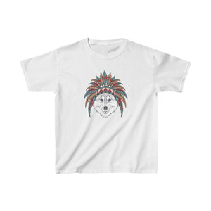 Feather Headdress Tribal Wolf Kids Heavy Cotton Tshirt