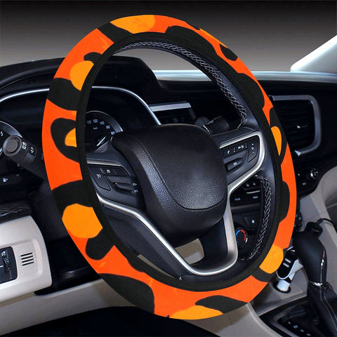 Image of Orange African Animal Print Pattern Steering Wheel Cover, Car Accessories, Car