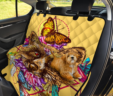 Image of Yellow Butterfly & Fox Design Car Back Seat Pet Covers, Abstract Art Inspired