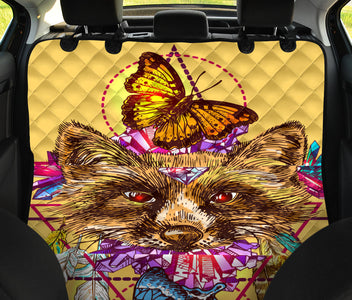 Yellow Butterfly & Fox Design Car Back Seat Pet Covers, Abstract Art Inspired
