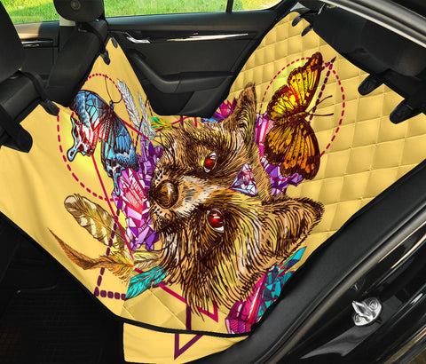 Image of Yellow Butterfly & Fox Design Car Back Seat Pet Covers, Abstract Art Inspired Seat Protectors, Unique Car Accessories