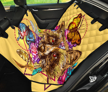 Yellow Butterfly & Fox Design Car Back Seat Pet Covers, Abstract Art Inspired Seat Protectors, Unique Car Accessories