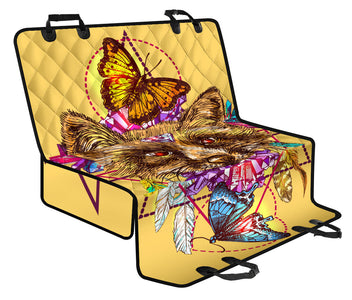 Yellow Butterfly & Fox Design Car Back Seat Pet Covers, Abstract Art Inspired