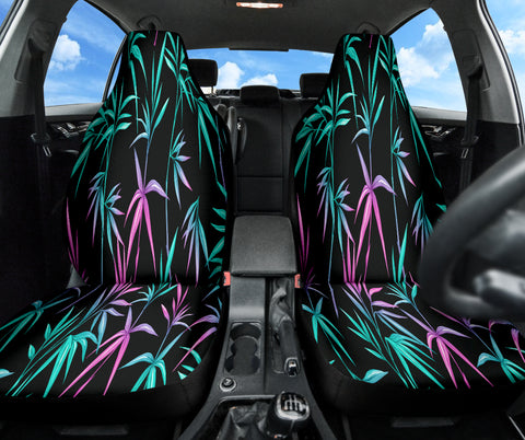 Image of Tropical Bamboo Leaves Floral Car Seat Covers, Exotic Front Seat Protectors, 2pc