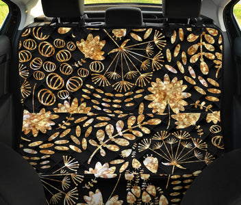 Gold Flora Design Car Back Seat Pet Covers, Floral Seat Protectors, Abstract Art