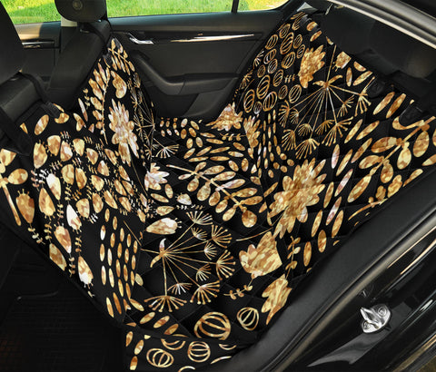 Image of Gold Flora Design Car Back Seat Pet Covers, Floral Seat Protectors, Abstract Art