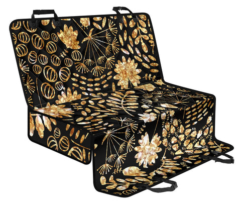 Image of Gold Flora Design Car Back Seat Pet Covers, Floral Seat Protectors, Abstract Art