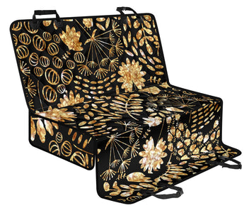 Gold Flora Design Car Back Seat Pet Covers, Floral Seat Protectors, Abstract Art