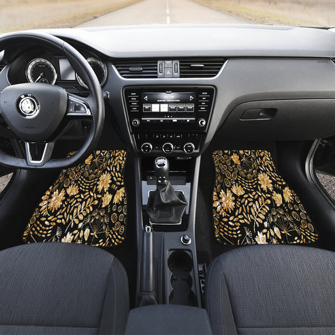 Image of gold floral plants Car Mats Back/Front, Floor Mats Set, Car Accessories