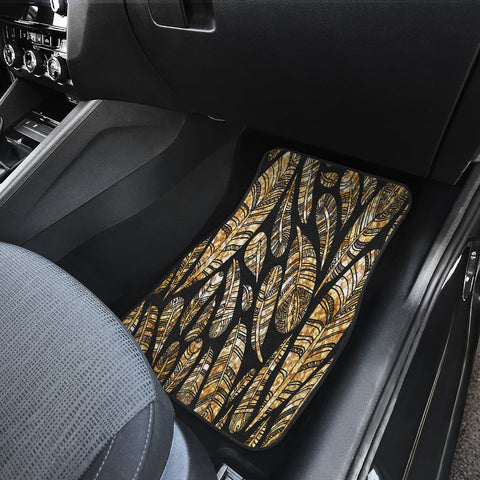 Image of golden Brown feathers Car Mats Back/Front, Floor Mats Set, Car Accessories