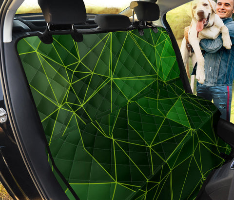 Image of Green Triangles Pattern Car Seat Covers, Abstract Art Inspired Backseat Pet Protectors, Unique Vehicle Accessories