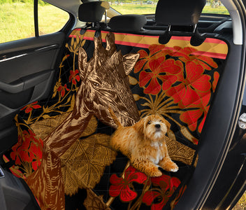 Orange Giraffe Leaves & Floral Car Seat Covers, Abstract Art Backseat Pet
