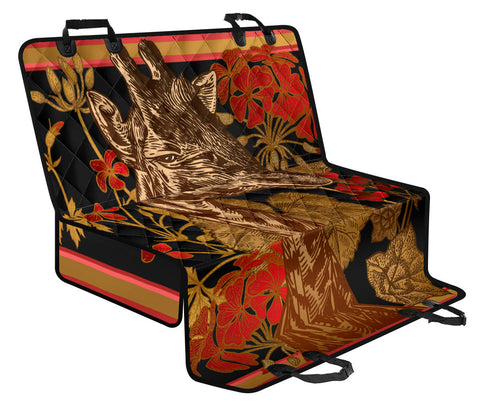 Image of Orange Giraffe Leaves & Floral Car Seat Covers, Abstract Art Backseat Pet
