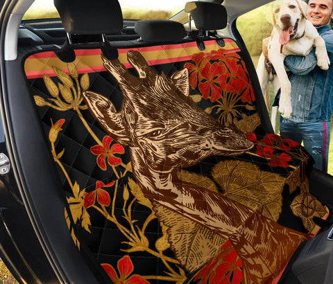 Image of Orange Giraffe Leaves & Floral Car Seat Covers, Abstract Art Backseat Pet