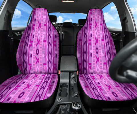 Image of Boho Pink Purple Aztec Car Seat Covers, Ethnic Front Seat Protectors, 2pc Car