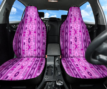 Boho Pink Purple Aztec Car Seat Covers, Ethnic Front Seat Protectors, 2pc Car